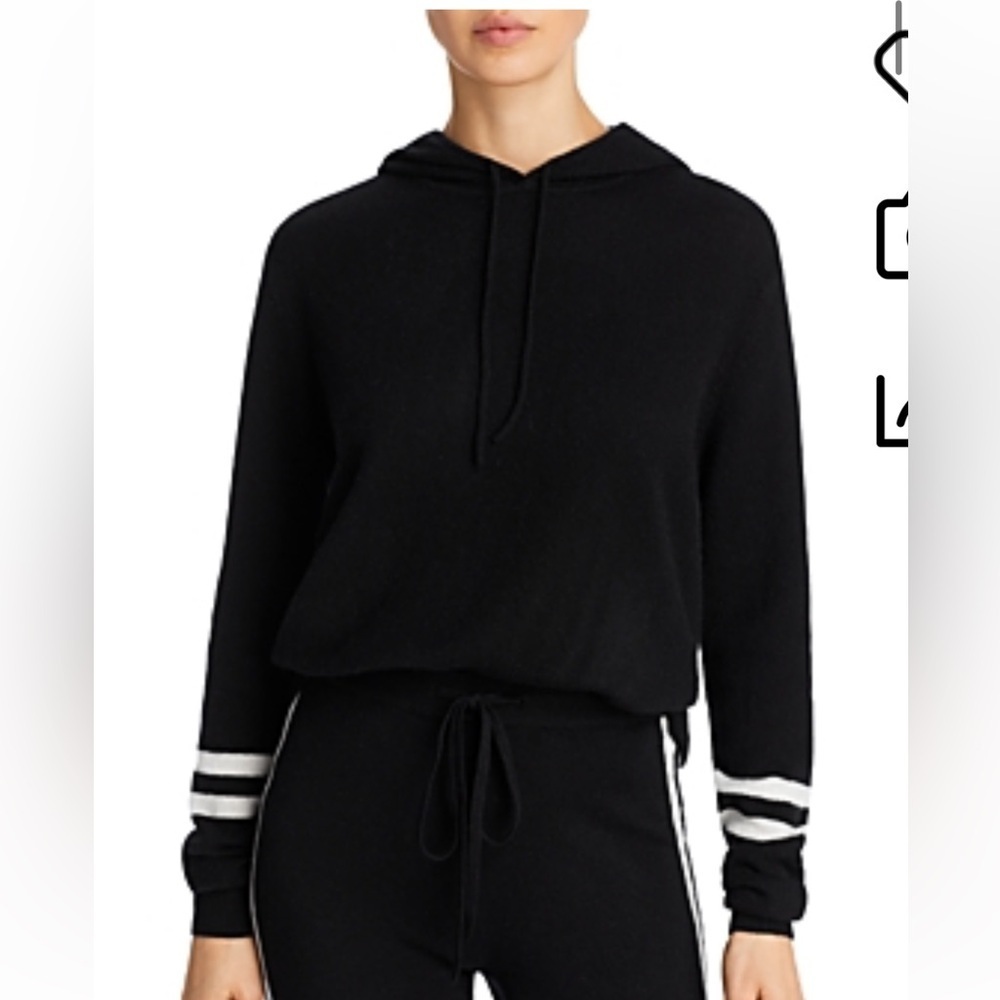 Aqua Black 100% Cashmere Sweater with White Accents